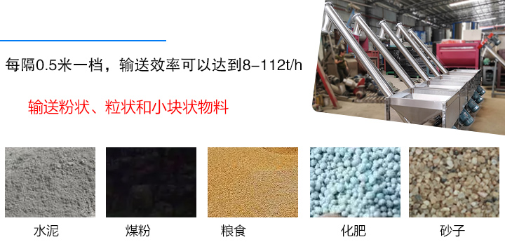 輸送粉狀、粒狀和小塊狀物料，如水泥、煤粉、糧食、化肥、灰渣、砂子等
